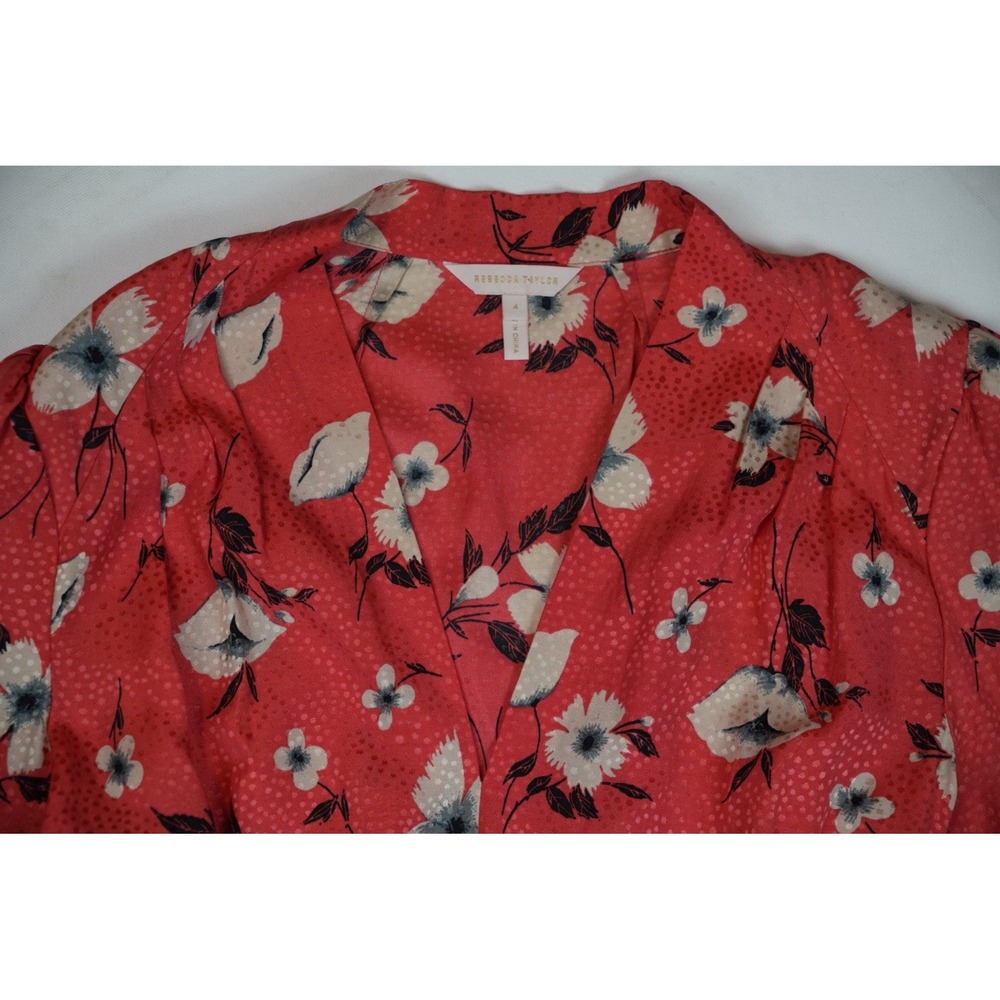 Rebecca Taylor Daniella Silk Blend Floral Smocked Long Sleeve Pockets Dress 4 - Picture 4 of 7